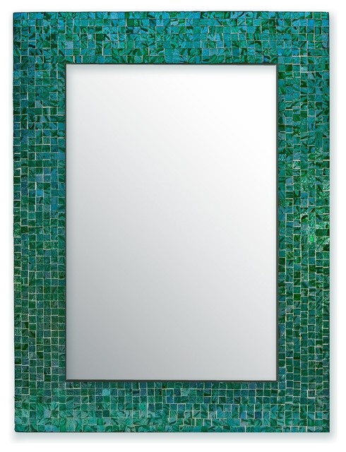 Decors 24 X18 Mosaic Glass Tile Frame Mirror Turquoise