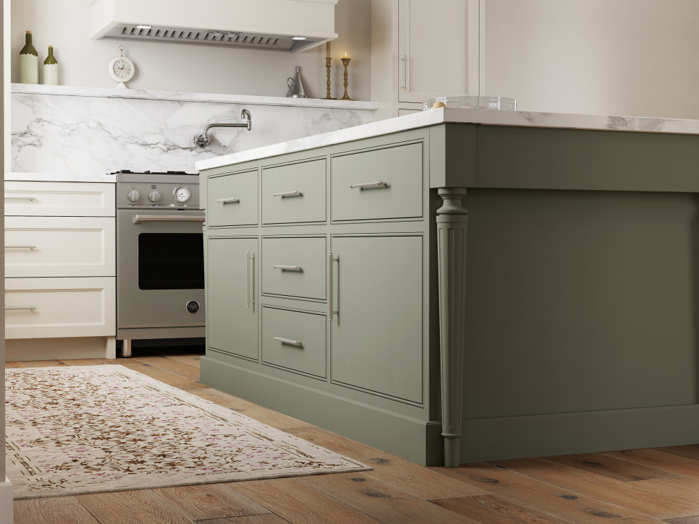 A Modern English Style Kitchen with Dramatic Cabinet Door Styles