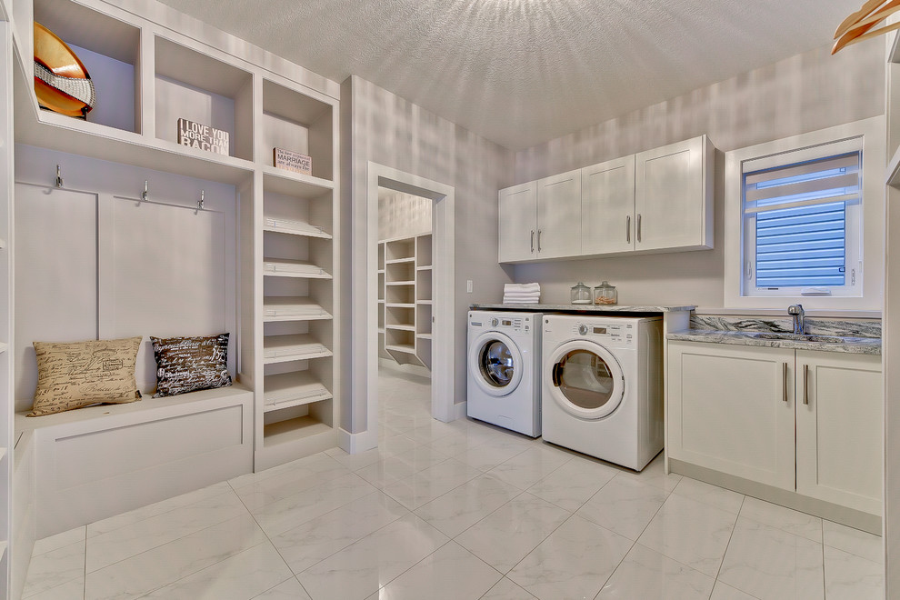 Design ideas for a contemporary laundry room in Edmonton.