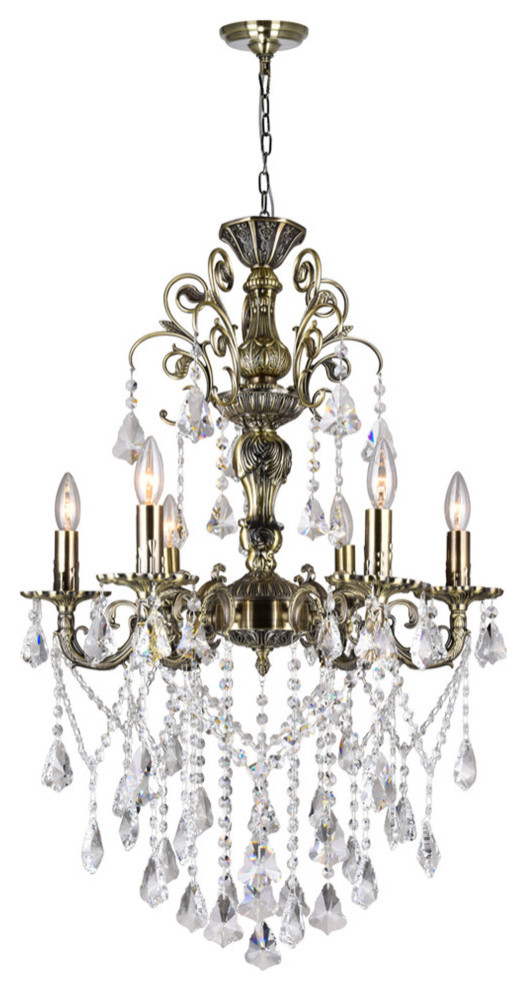 Brass 6 Light Up Chandelier With Antique Brass Finish
