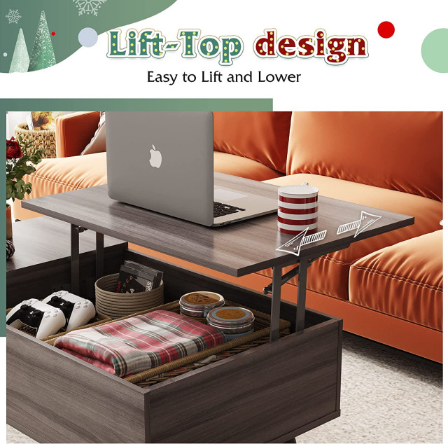 Lift Top Coffee Table with Storage, Hidden Compartment and Adjustable ...