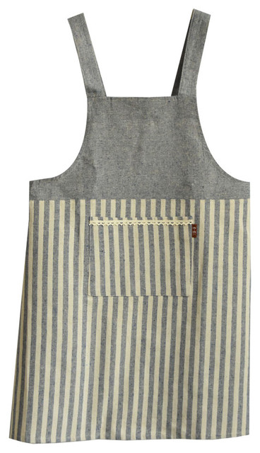 Kitchen Cooking Beige Cotton with Plaid Stripes Vintage Apron