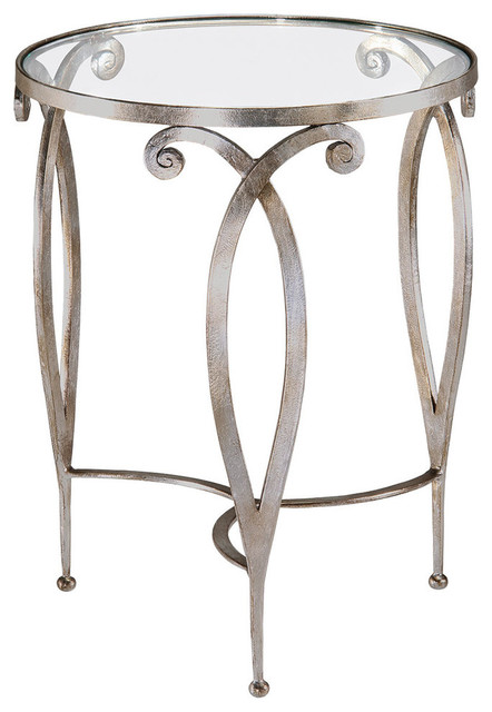 Round Glass Top Table Silver Finish, Round Accent Table With Glass Top