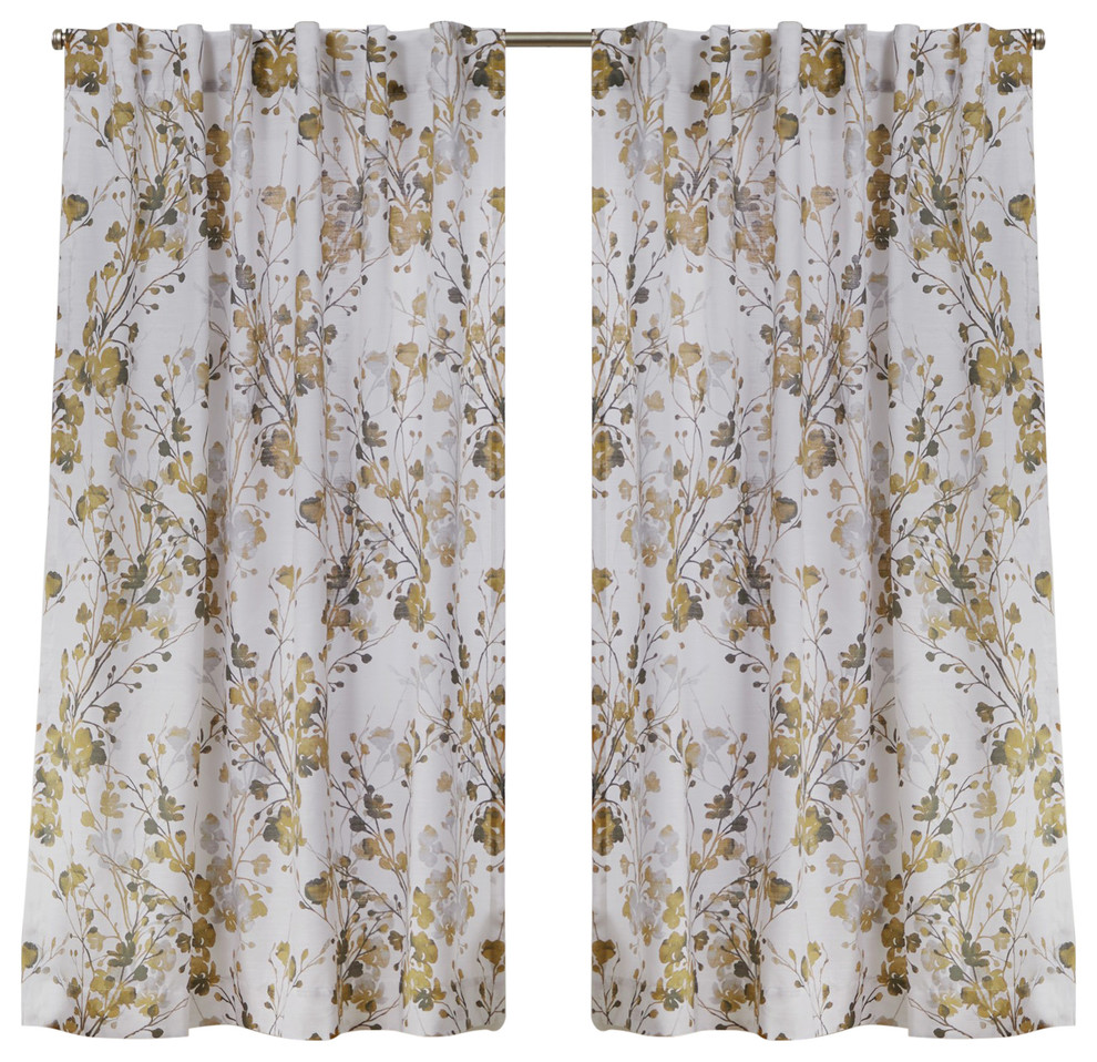 Lillian Floral Hidden Tab Top Curtain Panels, Set of 2, Honey Gold, 50"x63"