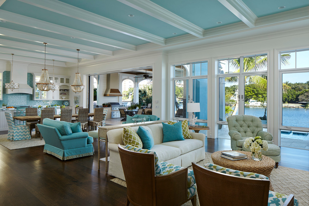 Design ideas for an expansive beach style living room in Miami.