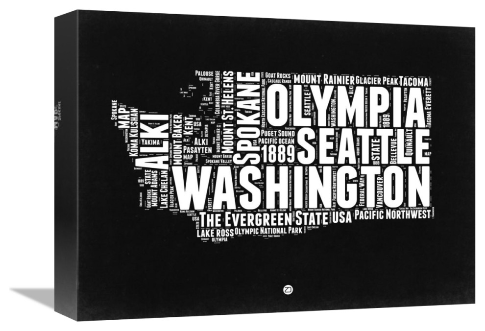 "Washington Black and White Map" Fine Art Print, 12" x 16" - Modern ...