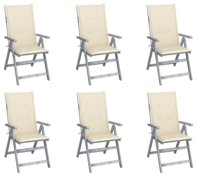 Vidaxl Garden Reclining Chairs, Set of 6, With Cushions Solid Acacia