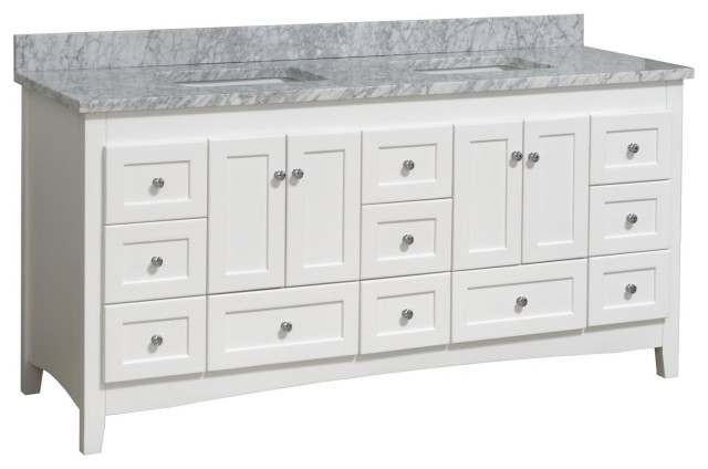 Abbey 72" Double Bath Vanity, White, Carrara Marble