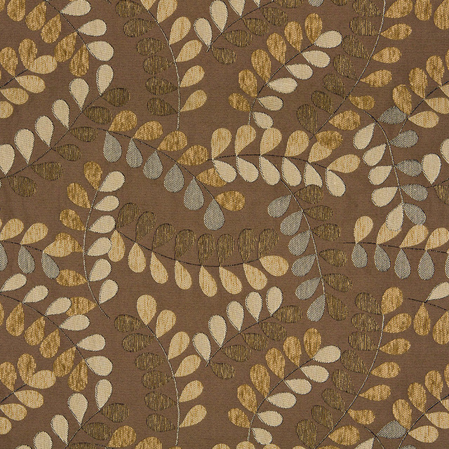 Brown and Grey Textured Leaves Matelasse Upholstery Fabric By The Yard