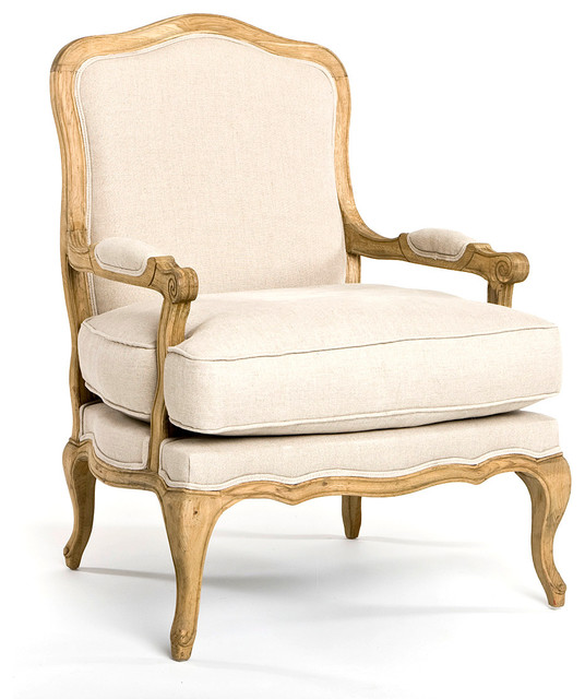 Bastille Lounge Chair, Natural Oak With Natural Linen Transitional