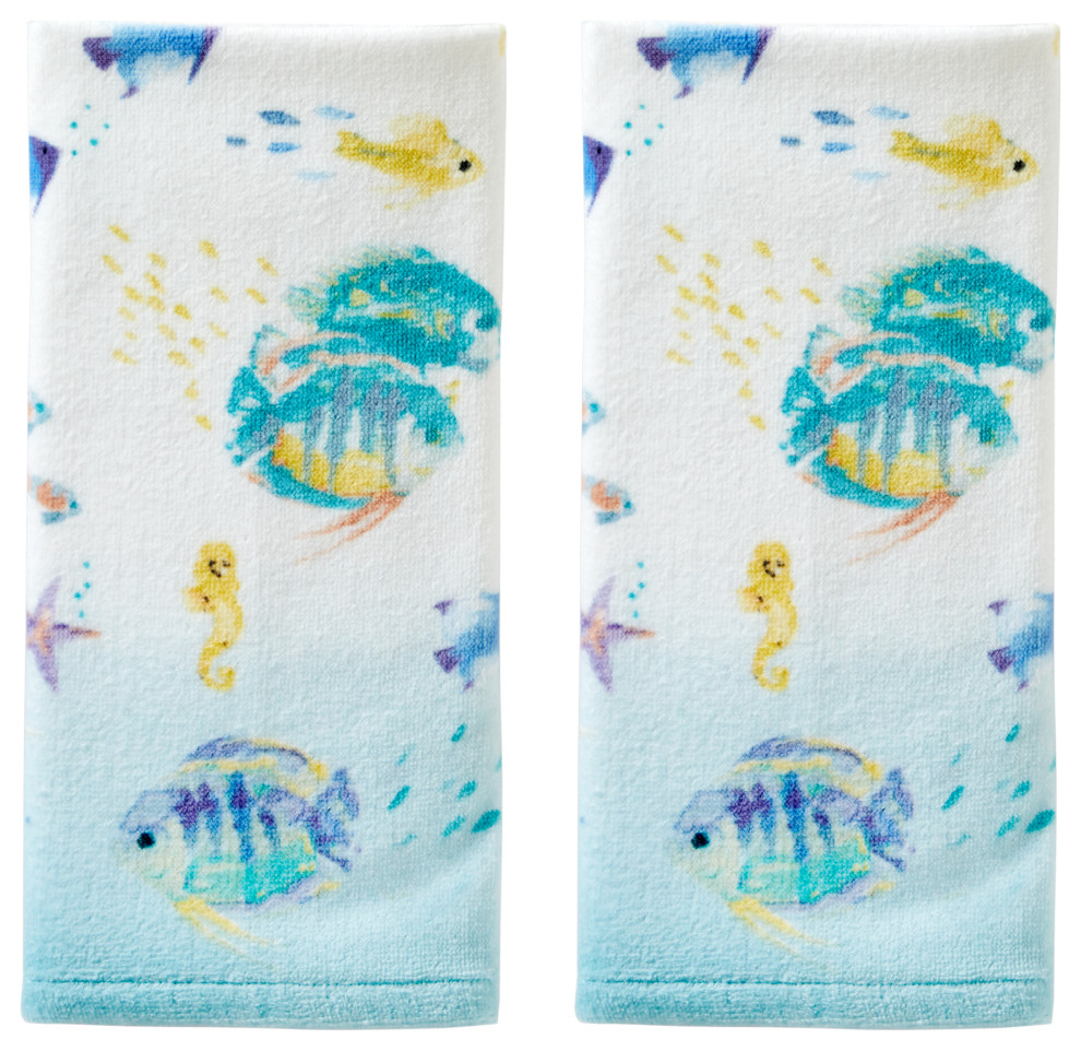 SKL Home Ocean Watercolor Hand Towel, 2Pack, Multi, 16x26 Bath