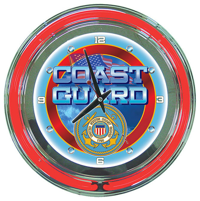 United States Coast Guard Neon Clock - 14 inch Diameter