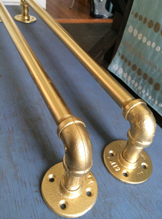 Industrial Reclaimed Pipe Curtain Rods, Gold by Savannah Union