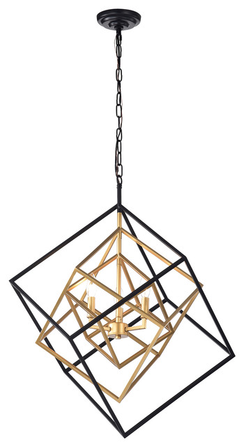 Triplix 3 Light Geometric Gold And, Geometric Gold And Black Chandelier