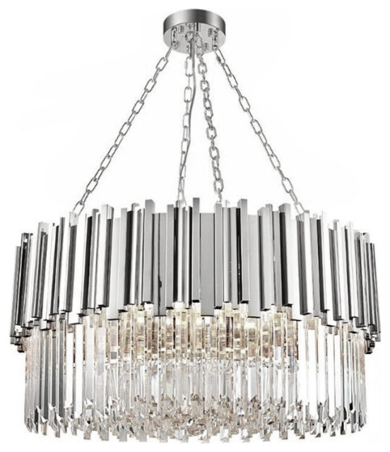 Gio Crystal Chandelier Polished Chrome, 3 Light Chrome Sphere Chandelier With Crystals Belt