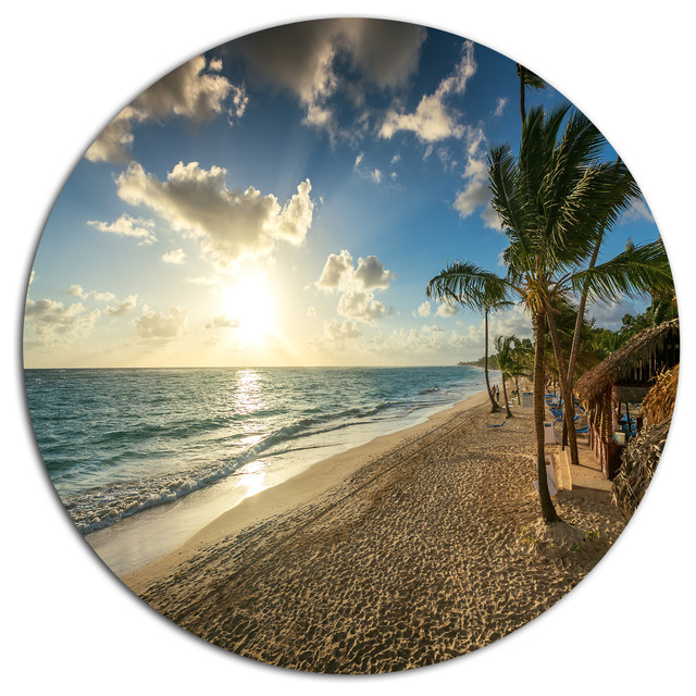Beautiful Caribbean Vacation Beach, Beach Round Metal Wall Art