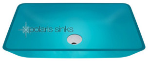 Polaris p046tq turquoise Square Glass Vessel Sink with Chrome Drain