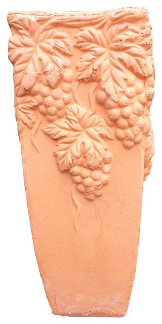 Tall Hand Pressed Ancient Stressed TerraCotta Grapevine Embellished Flower Pot