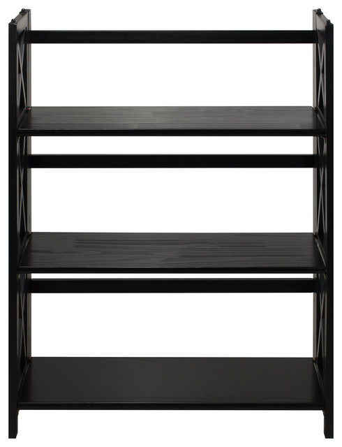 Montego 3 Shelf Folding Bookcase, Montego 3 Shelf Bookcase Black