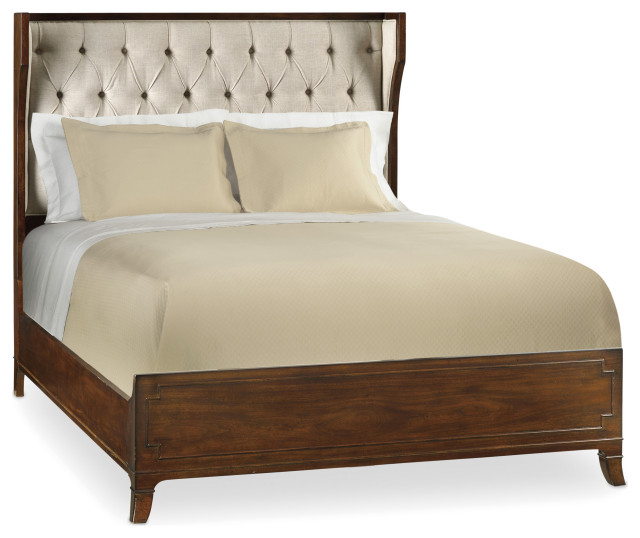 Upholstered Shelter Bed, 88"x80"x62" Transitional Panel Beds by