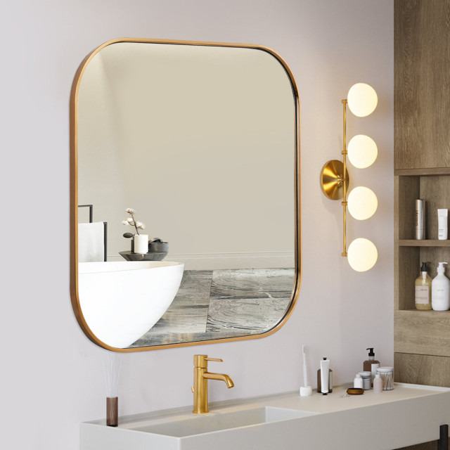 Motini 32 Large Square Gold Stainless, Lina Modern Floor Mirror Gold With Marble