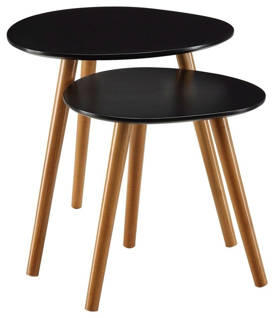 Set Of 2 Modern Mid Century Style Nesting Tables End Table In Black