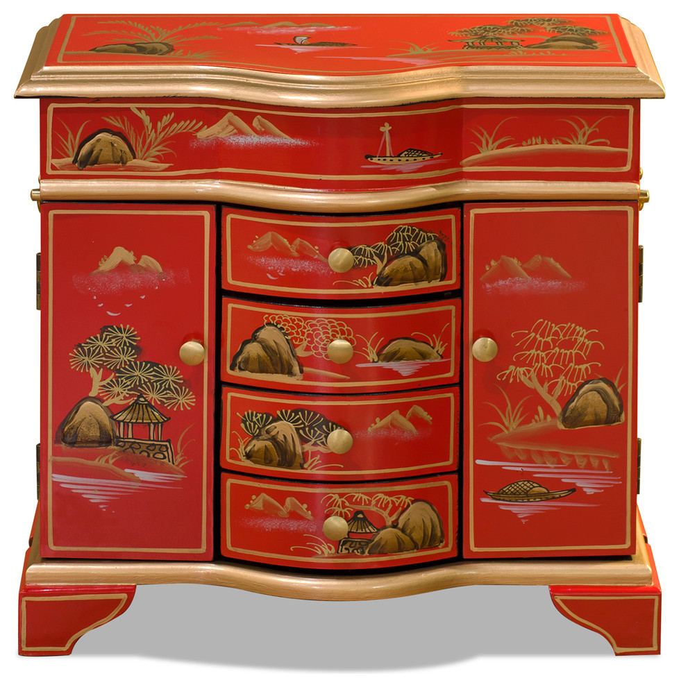 Chinoiserie Scenery Motif Jewelry Cabinet Asian Jewelry Armoires By China Furniture And Arts