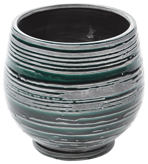 Dark Green Ceramic Flower Pots, Set of 2