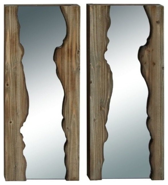Contemporary Brown Wood Wall Mirror Set 47936