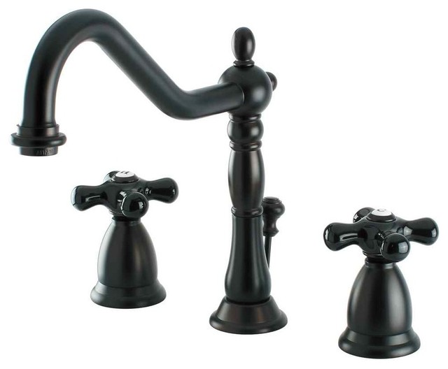 Widespread Lavatory Faucet With Black Porcelain Cross Handle KS1995PKX