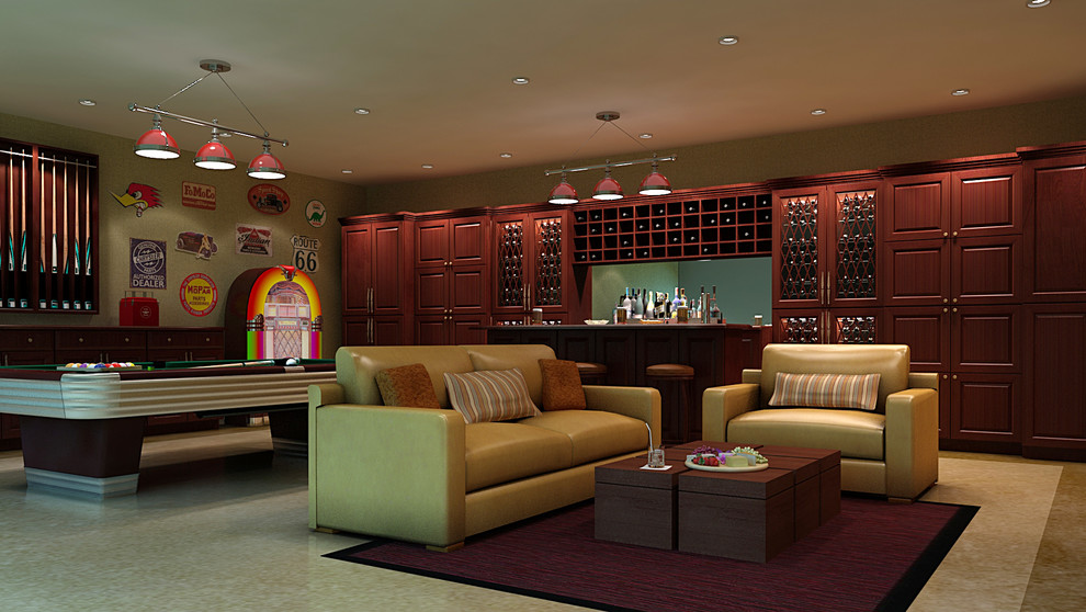 Large traditional home bar in Los Angeles.