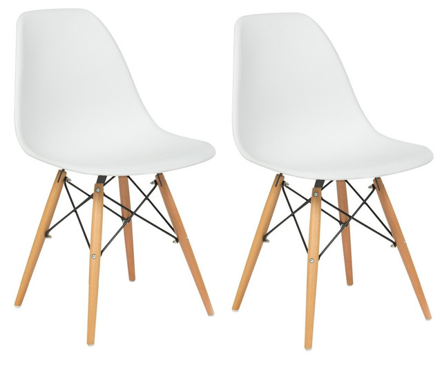 Lowe Midcentury Side Dining Chairs, Set of 2, White Midcentury Dining Chairs by BTExpert