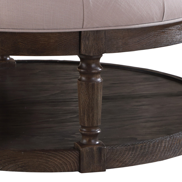 Smoked Rustic Gray Tufted Upholstered Round Ottoman - Traditional ...