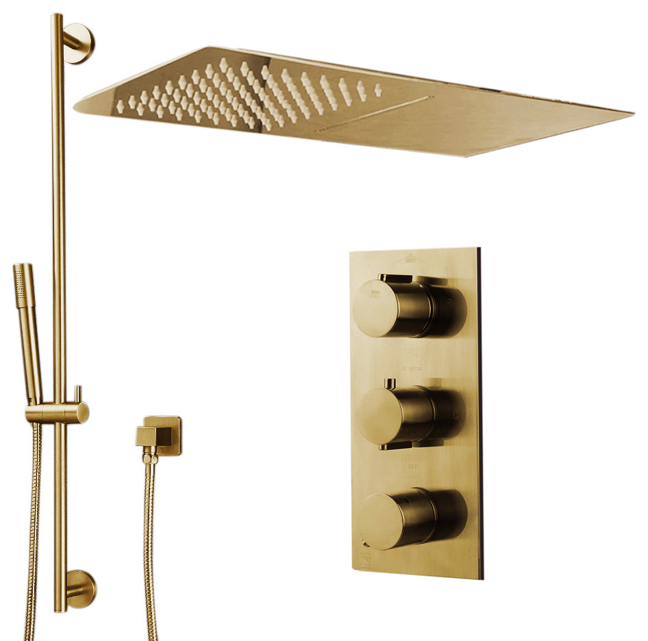 FontanaShowers Brushed Gold Waterfall & Rainfall Shower Set