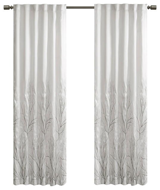 Madison Park Andora Embroidered Branches Faux Silk Window Panel, White