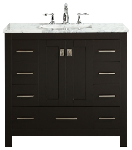 Eviva Hampton 36 inch Espresso Transitional Bathroom Vanity with White ...
