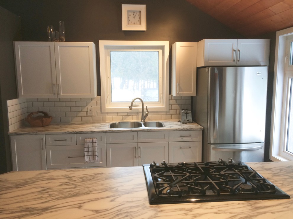 Home design - mid-sized transitional home design idea