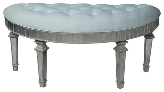 Grey Mirrored Half Round Bench, 21"x48" - Contemporary ...