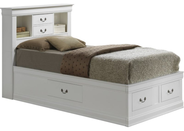 Glory Furniture Louis Phillipe Twin Storage Bed in White