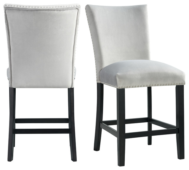 Picket House Celine Blue Velvet Counter Height Chair Set, Gray
