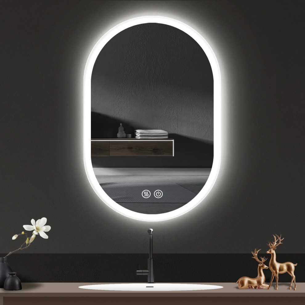 32In. Oval Frameless LED Bathroom Mirror Backlit AntiFog WallMounted