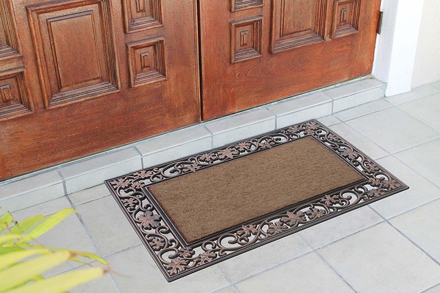 A1 Home Collections A1HOME200029 A1HC Rubber & Coir Dirt Trapper Heavy Weight Large Welcome Doormat 23 x 38 Floral Border 