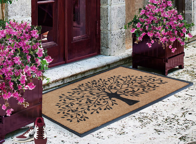 Rubber And Coir Molded Double Doormat Shredding Leaf Design