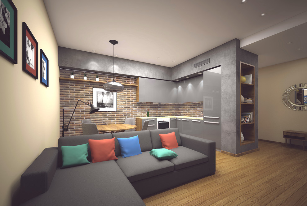 Кухня-гостиная в стиле лофт. 3d визуализация