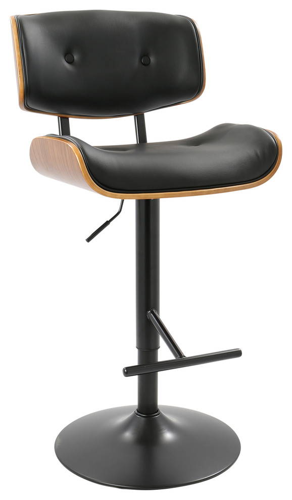 LumiSource Lombardi Adjustable Barstool, Walnut and Black