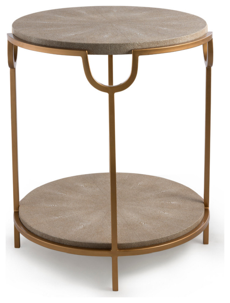 Cream Shagreen Side Table With Undershelf, Andrew Martin Katia
