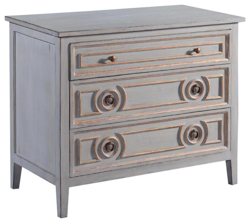 Chest Huntington Pewter Gray Gold Accents Distressed Wood Circle
