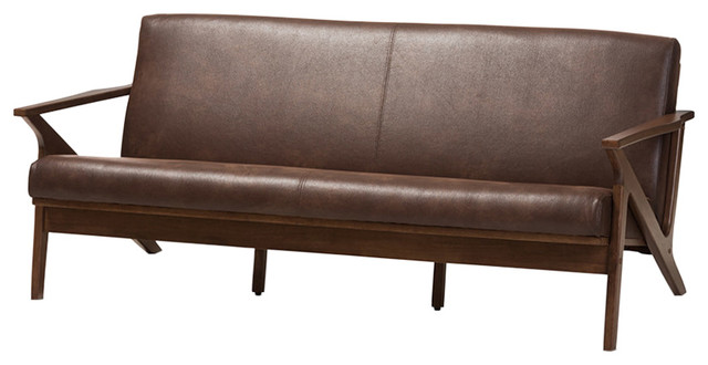 Bianca Walnut Wood Dark Brown Distressed Faux Leather Effect 3 Bianca Walnut Wood Dark Brown Distressed Faux Leather Effect 3 Seater Sofa Midcentury Sofas By Hedgele