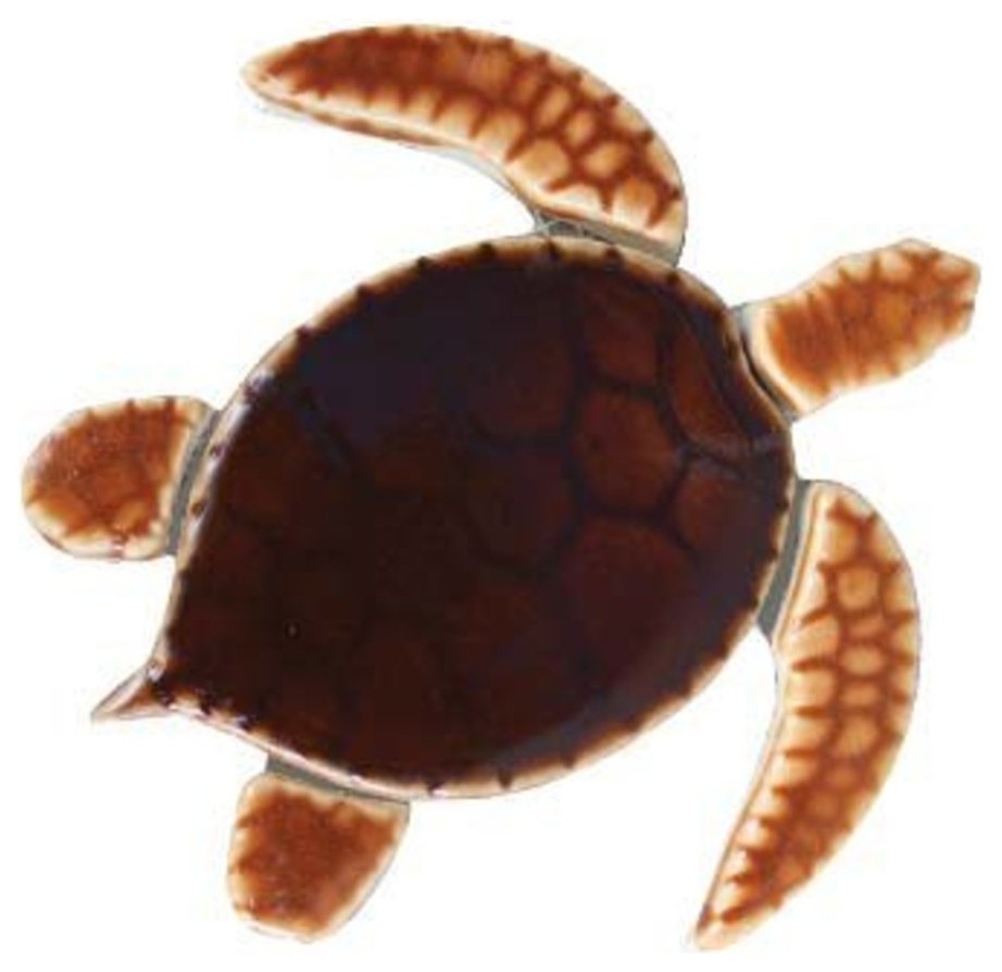 Small Sea Turtle Ceramic Swimming Pool Mosaic 4"x4", Brown