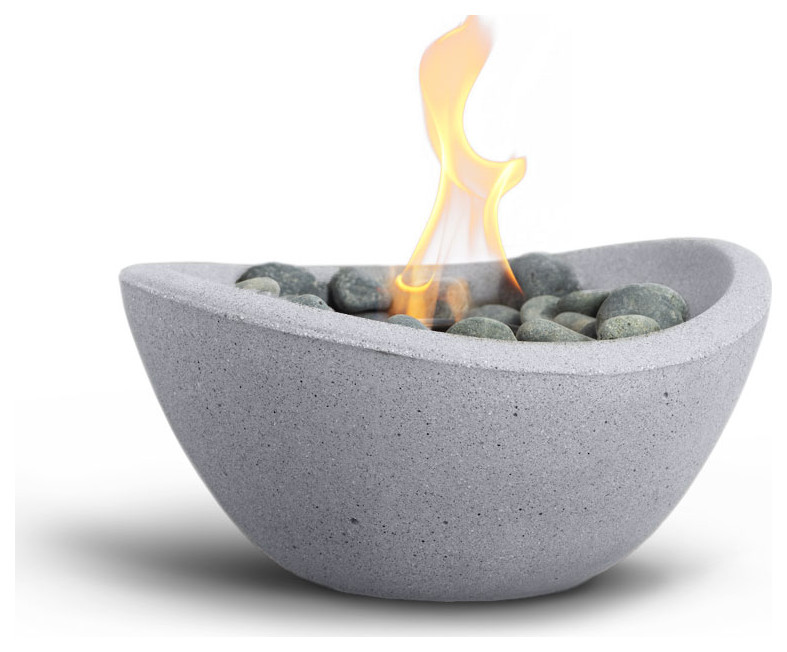 Wave Tabletop Fire Bowl With Can of Pure Gel Fuel Contemporary Fire